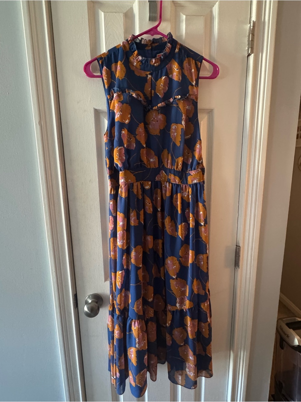Modcloth Blue and Orange Sleeveless Floral Midi Dress